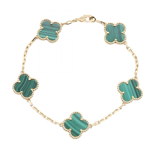 Van Cleef & Arpels Vintage Alhambra 5 Motif Malachite Bracelet VCARL80900 18KYG