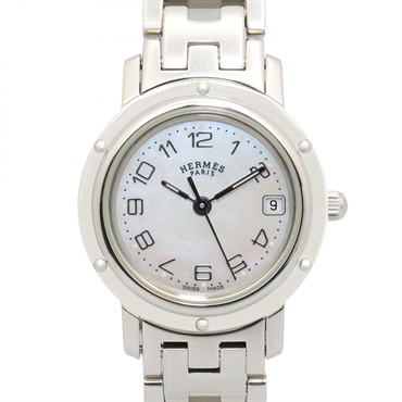 HERMES Clipper Nacre Wrist Watch CL4.210 Quartz Stainless Steel Used Women