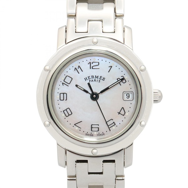HERMES Clipper Nacre Wrist Watch CL4.210 Quartz Stainless Steel Used Women