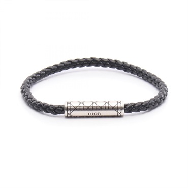 Christian Dior Cannage Braided Leather Bracelet 18cm B2782HOMLE004M SS black