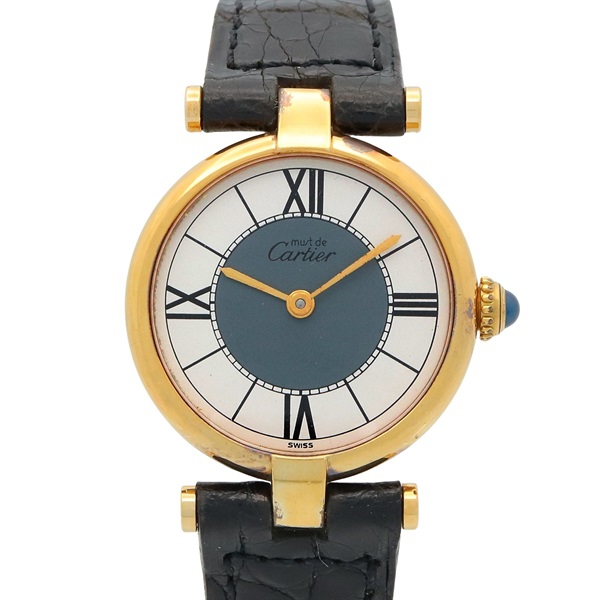 CARTIER Must Vendome SM Wrist Watch 590004 Quartz Gold Plated Used Women