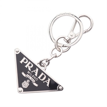 PRADA Triangle logo key ring holder 2PS05766AFF0002 metal Silver Black NEW