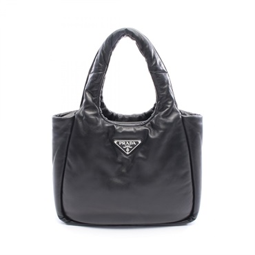 PRADA Triangle logo Handbag leather Black Used Women