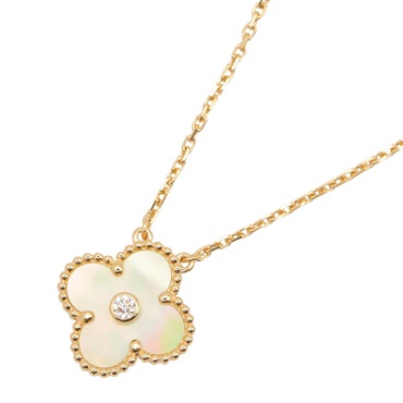 Van Cleef & Arpels Vintage Alhambra 1P Diamond Necklace 18KYG Mother of pearl
