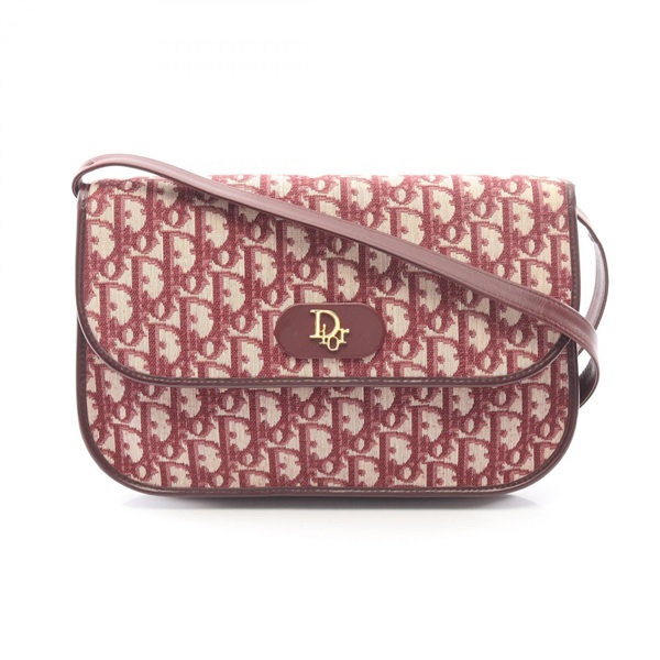 Christian Dior Trotter Shoulder Bag canvas leather Bordeaux Beige Used Women