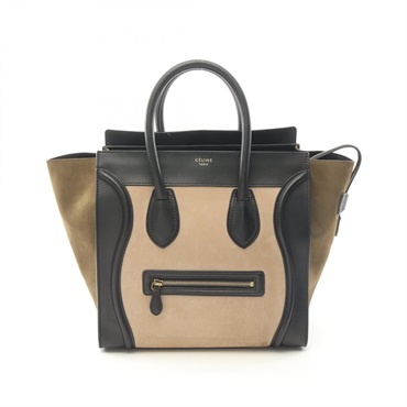 CELINE Luggage mini shopper Handbag 165213 Suede leather Beige Black Khaki Used