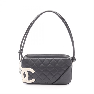 CHANEL Cambon line Handbag leather Black White SHW Used Women