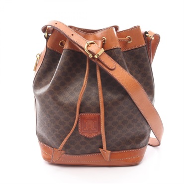 CELINE Macadam Shoulder Bag canvas leather Brown Used Women