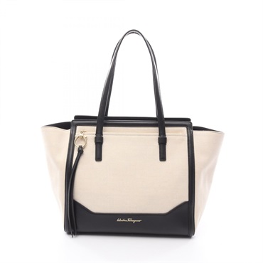 Salvatore Ferragamo Amy Gancini Tote Bag 21 F759 canvas leather Beige Black Used