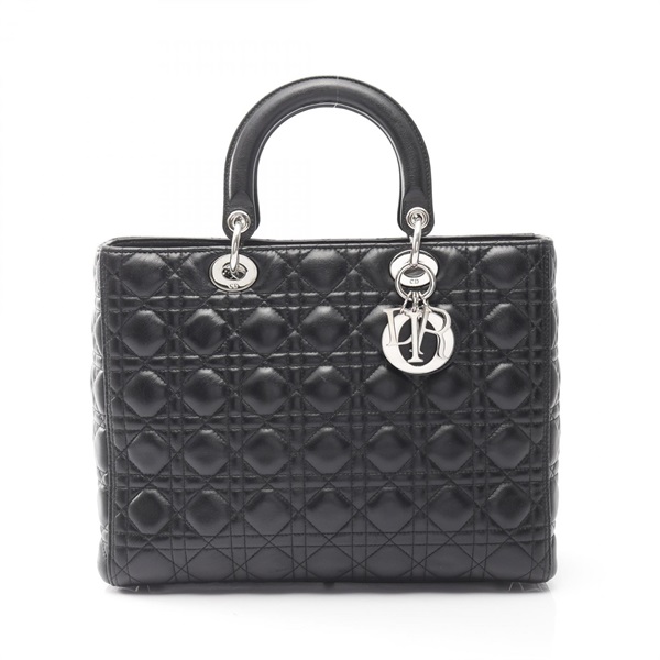 Christian Dior Lady Dior Large Handbag leather Black Used Women SHW No strap