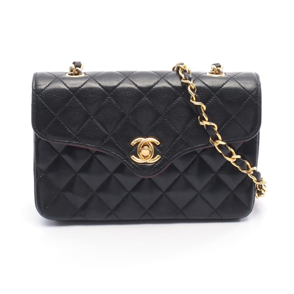 CHANEL Mini Matelasse Crossbody Chain Shoulder Bag Lambskin Black GHW Used Women