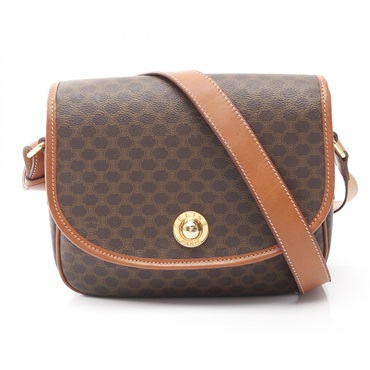 CELINE Macadam Crossbody Shoulder Bag PVC coated canvas leather Brown Used Women