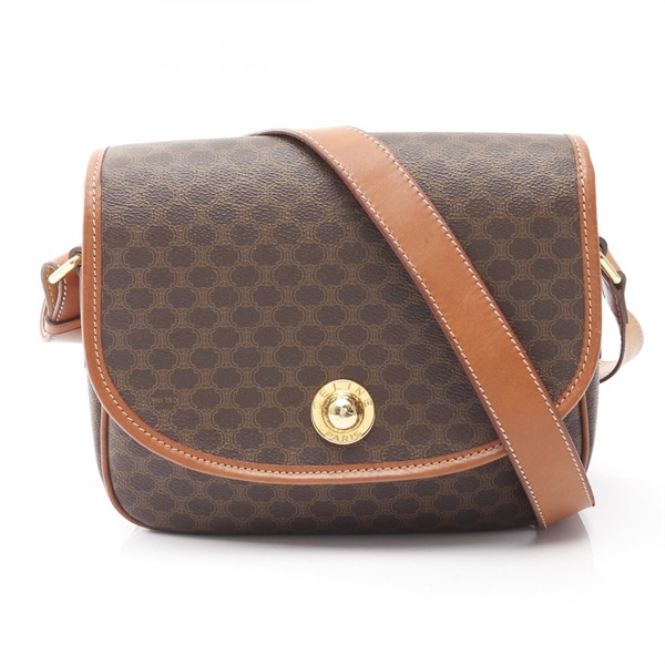 CELINE Macadam Crossbody Shoulder Bag PVC coated canvas leather Brown Used Women