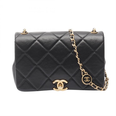 CHANEL Matelasse Camellia Shoulder chian hand Bag Lambskin Black Used Women GHW