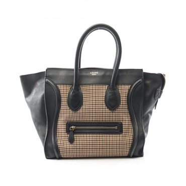 CELINE Luggage mini shopper Handbag 165212 canvas leather Black Brown Used Women