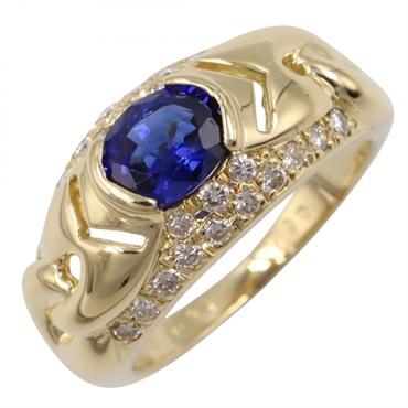JEWELRY Sapphire Diamond Ring 18KYG Yellow Gold Blue Used women US size 4.75