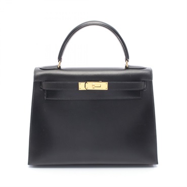 HERMES Kelly 28 shoulder Handbag Y Box calf leather Black Used Women GHW