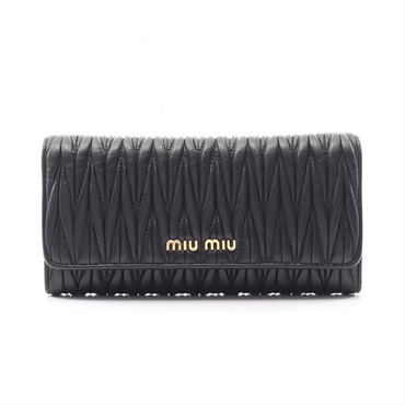 Miu Miu MATELASSE'1 Bifold long wallet purse 5MH109 leather Black Used Women