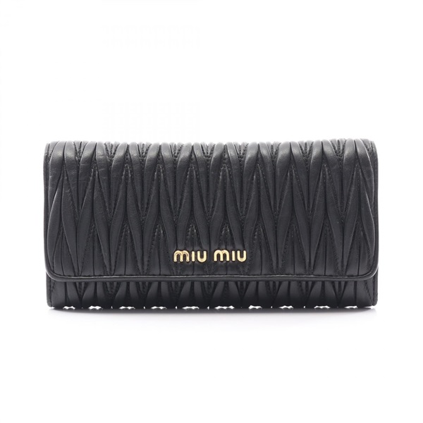 Miu Miu MATELASSE'1 Bifold long wallet purse 5MH109 leather Black Used Women