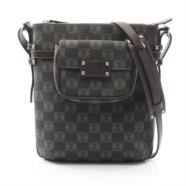 LOEWE Anagram Shoulder Crossbody Bag PVC coated canvas leather Black Brown Used