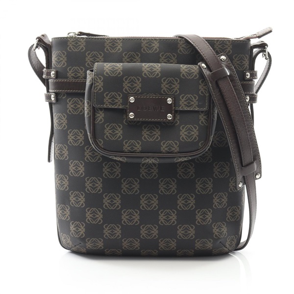 LOEWE Anagram Shoulder Crossbody Bag PVC coated canvas leather Black Brown Used