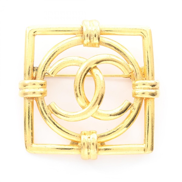 CHANEL COCO Mark Brooch square pin Gold Plated Used Women CC