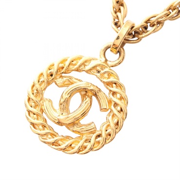 CHANEL COCO Mark Necklace pendant collier Gold Plated Used