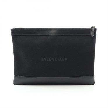 BALENCIAGA Navy clip M Business clutch bag 373834 canvas leather Black Used