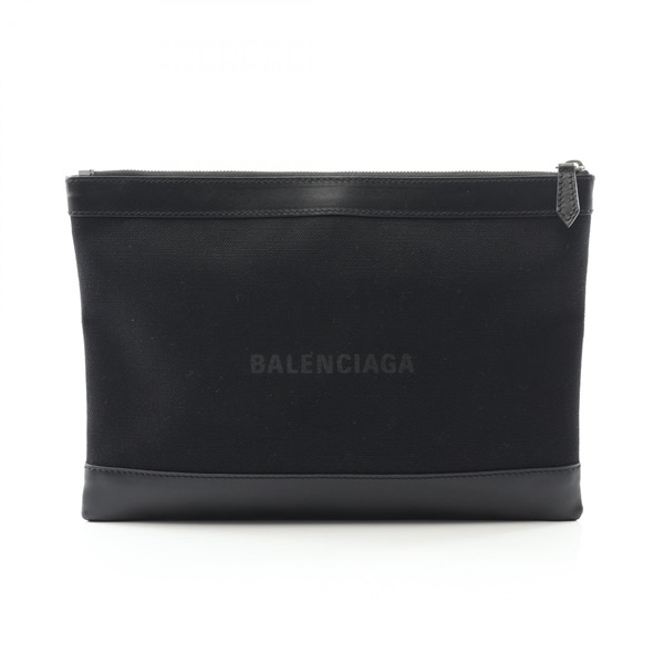 BALENCIAGA Navy clip M Business clutch bag 373834 canvas leather Black Used