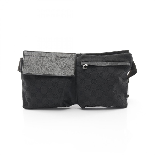 GUCCI GG canvas Waist bag 28566 canvas leather Black Used unisex
