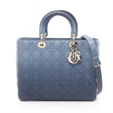 Dior Lady Dior Large Cannage Shoulder Handbag leather Blue Navy Used Women