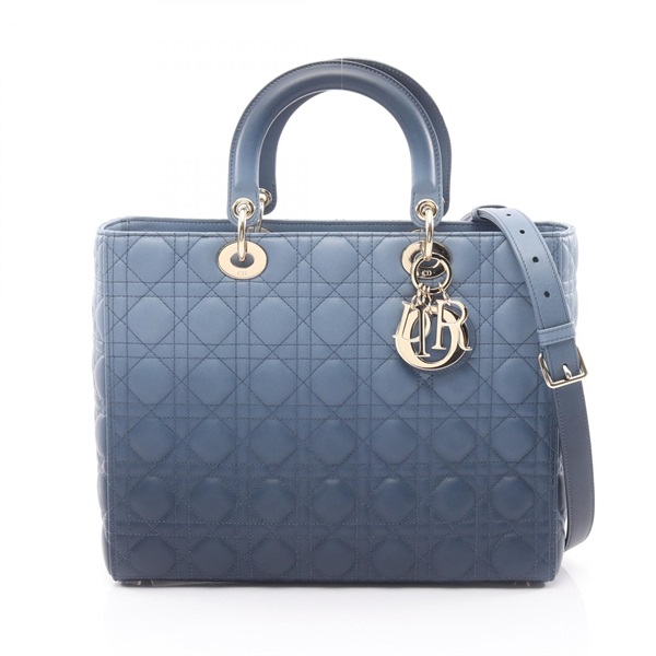 Dior Lady Dior Large Cannage Shoulder Handbag leather Blue Navy Used Women
