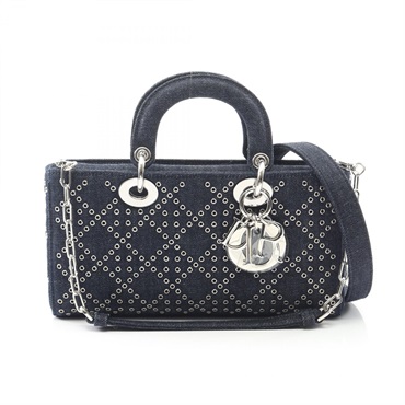 Christian Dior Lady D-Joy Medium chain shoulder crossbody Handbag denim Navy