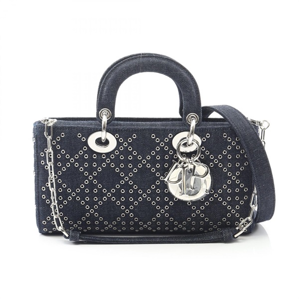 Christian Dior Lady D-Joy Medium chain shoulder crossbody Handbag denim Navy