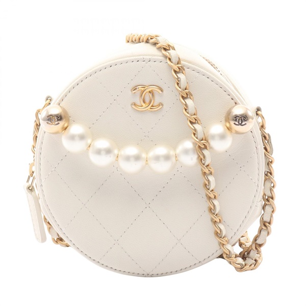 CHANEL Matelasse Round Mini Shoulder Bag AP0999 Lamb leather White Used GHW CC