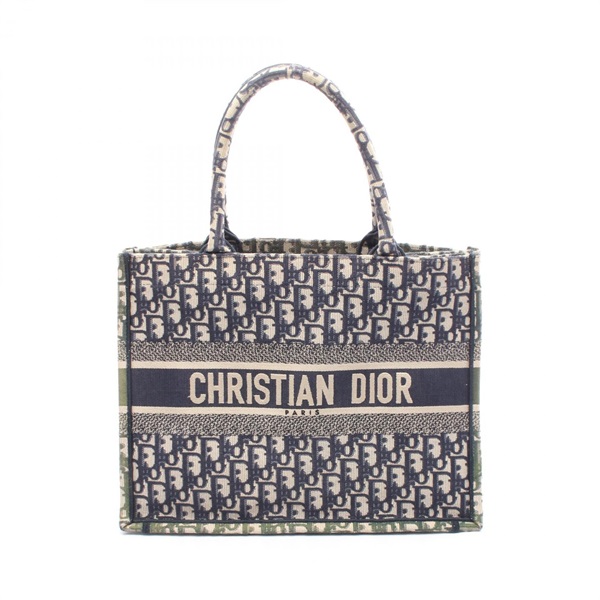 Dior BOOK TOTE Medium Oblique Bag canvas Navy Beige Used Women logo