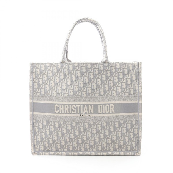 Christian Dior BOOK TOTE Large Oblique hand Bag canvas Beige Gray Used Women