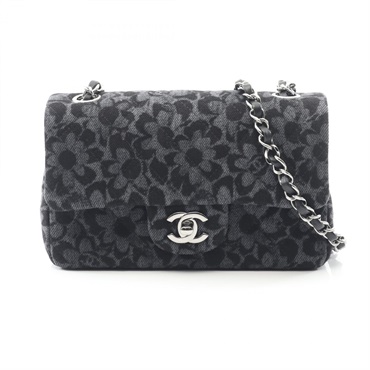 CHANEL Mini Matelasse 20 Chain Shoulder Crossbody Bag denim Gray Black SHW Used
