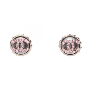 CHANEL COCO Mark Pierced earrings Stainless Steel Rhinestone Pink Used