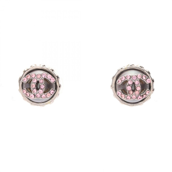 CHANEL COCO Mark Pierced earrings Stainless Steel Rhinestone Pink Used