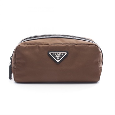 PRADA Pouch Case Nylon leather Brown Black Triangle logo Used Women