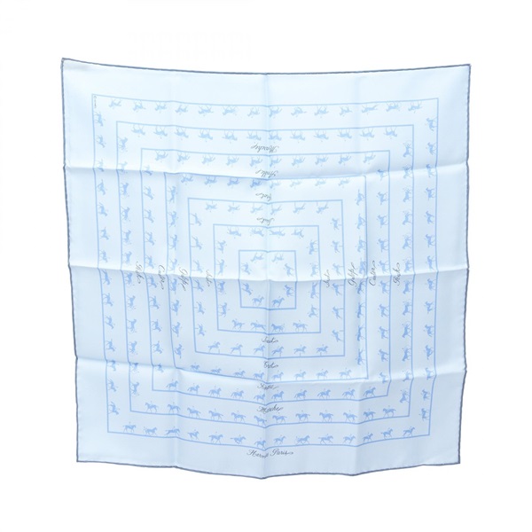 HERMES Petit Carre 45 Saut Galop Canter Rack Scarf silk Blue Used Women