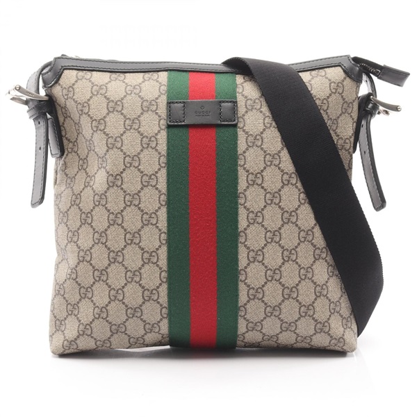 GUCCI Web GG Supreme Messenger Shelly Shoulder Bag 387111 Canvas Beige Black