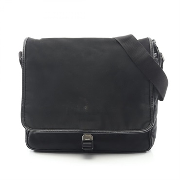 PRADA TESSUTO+SAFFIANO Logo Shoulder Bag 2VD166 Nylon leather Black Used Unisex