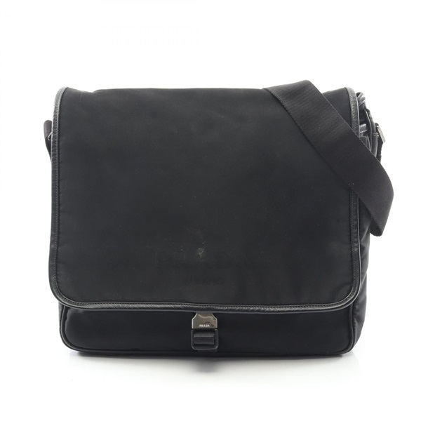 PRADA TESSUTO+SAFFIANO Logo Shoulder Bag 2VD166 Nylon leather Black Used Unisex