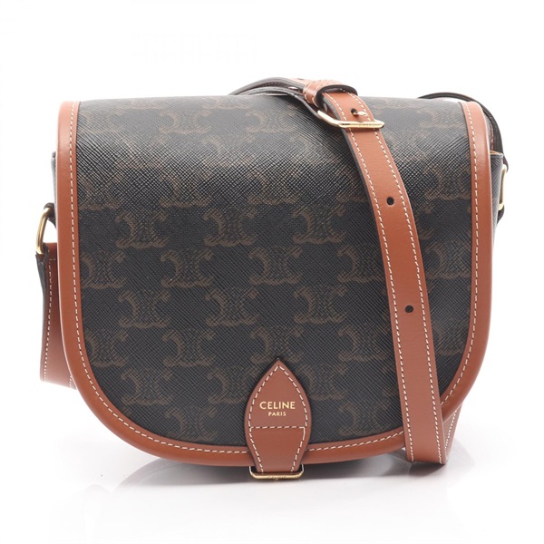 CELINE Folco Medium Triomphe Crossbody Shoulder Bag Canvas leather Black Brown