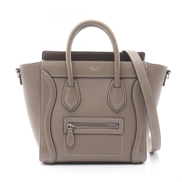 CELINE Luggage Nano Shopper 2Way Shoulder Handbag leather Gray Used Women