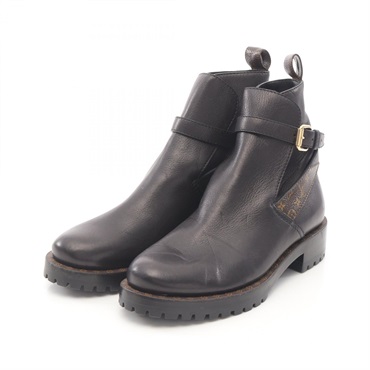 LOUIS VUITTON Short boots shoes Monogram canvas leather Black Brown Used #34