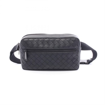 BOTTEGA VENETA Intrecciato Crossbody Waist Belt bag leather Black Used mens