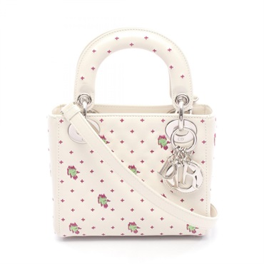 Christian Dior Lady Dior Mini tote crossbody shoulder Handbag leather White Used